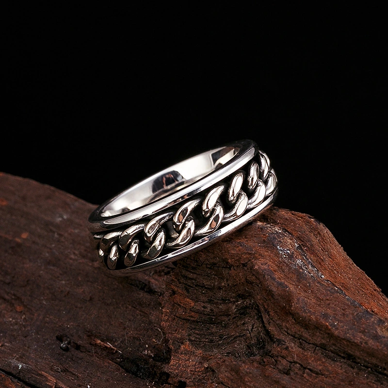 Vintage Personality Ladies Sterling Silver Braided Rotating Ring