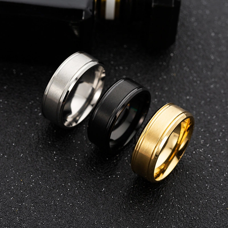 Matte Double Beveled Simple Men's Ring