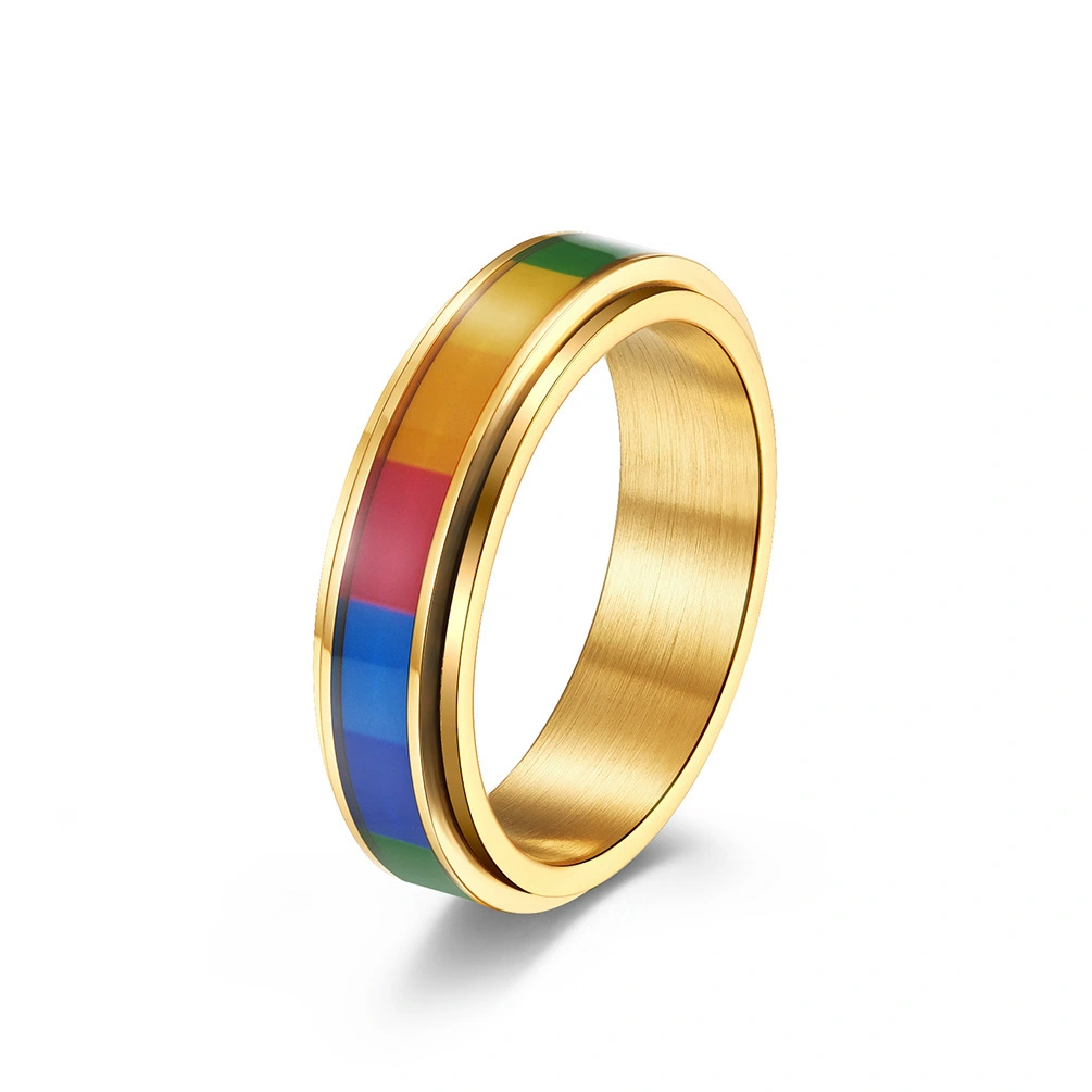 Fashionable Men Rainbow Color Titanium Steel Ring