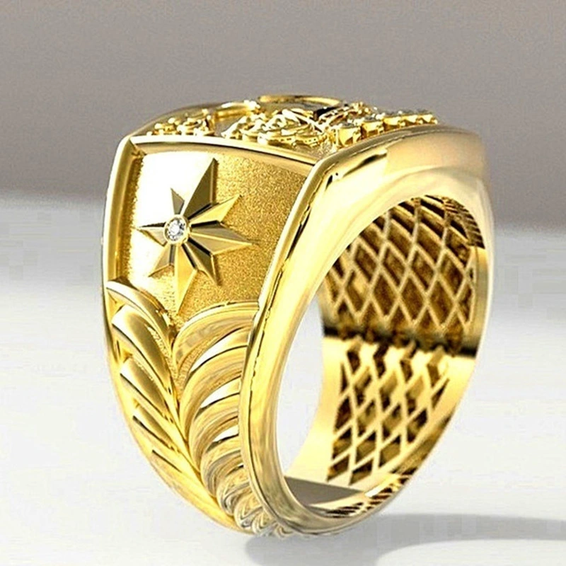 Patterned Men's Gold Plated Ring