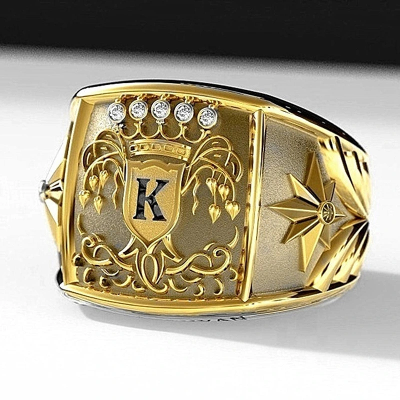 Patterned Men's Gold Plated Ring