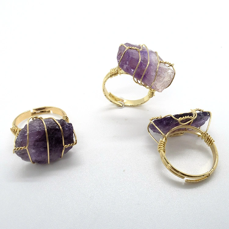 Women's Natural Amethyst Gold-plated Winding Ring