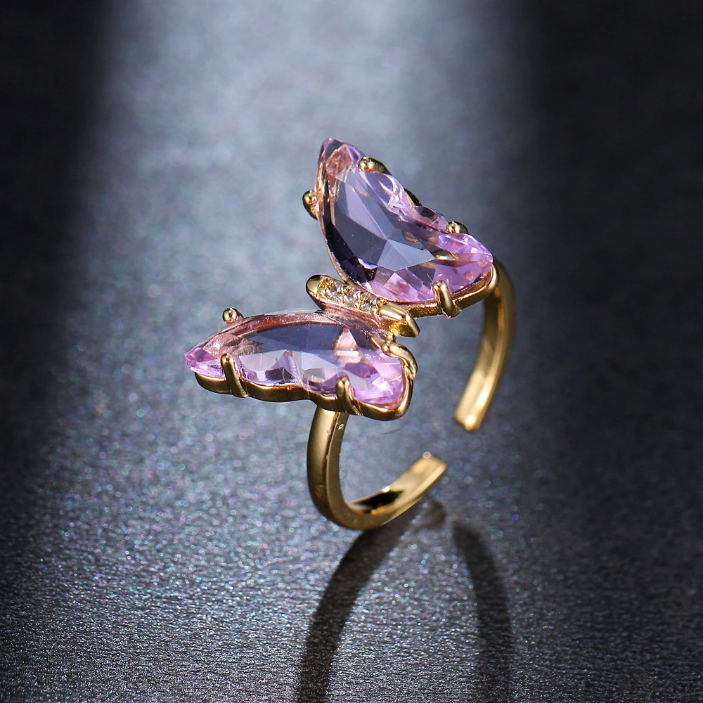 Butterfly Crystal Ring Exquisite Purple Girly Niche Design