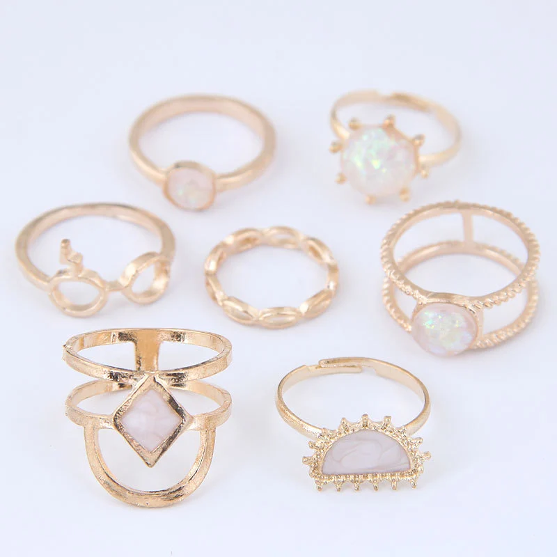 European and American punk gemstone 7-piece ring set