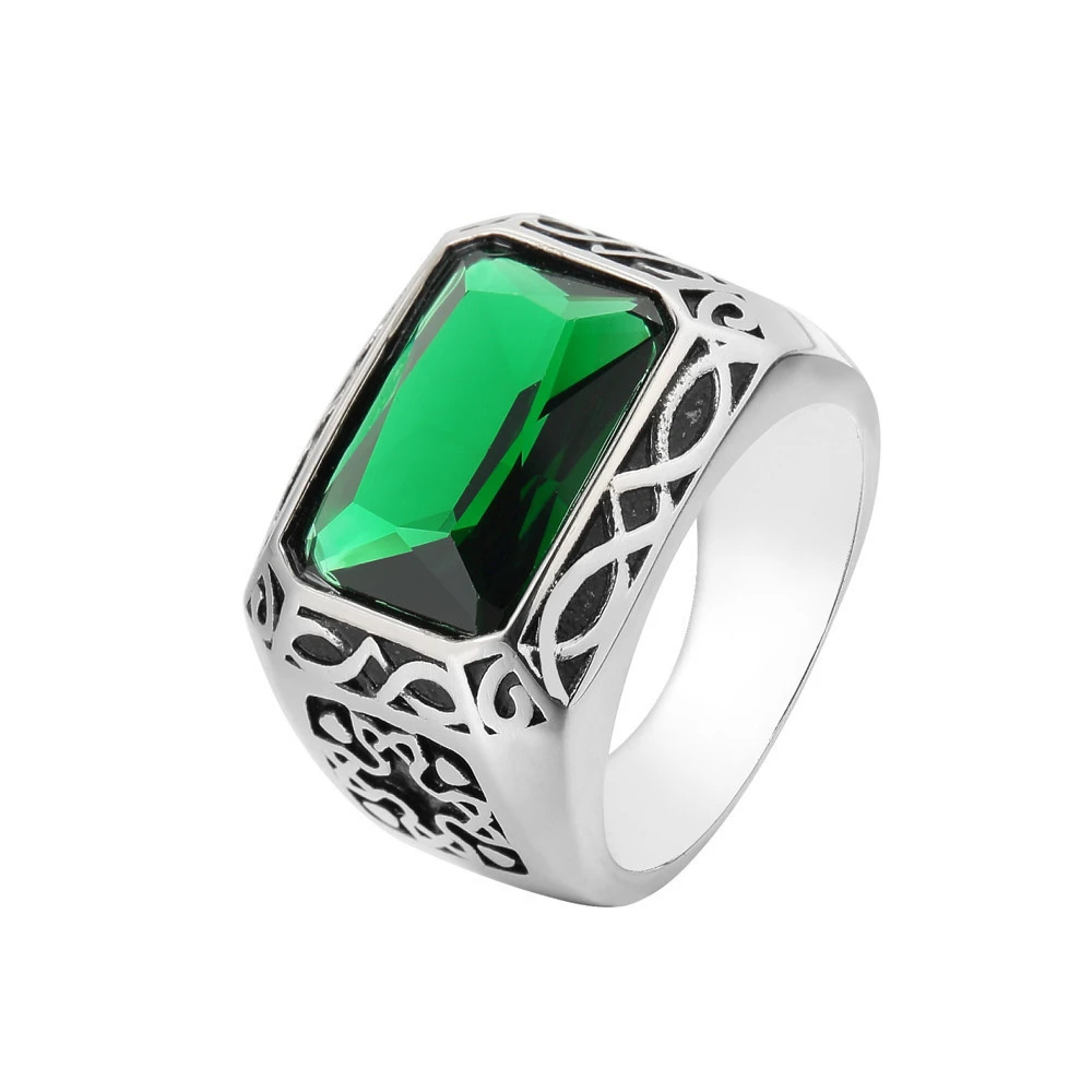 Personalized Retro Punk Emerald Men's Titanium Steel Ring