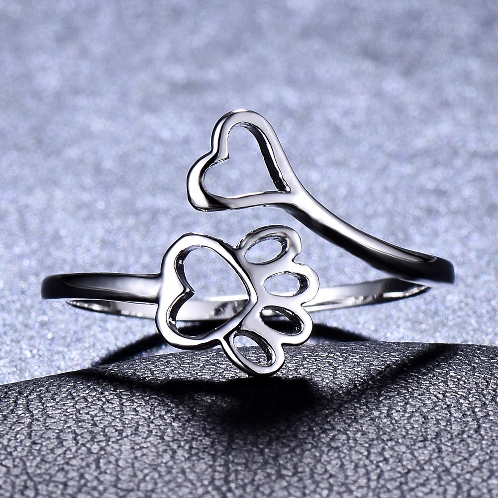 Dog print love hollow ring