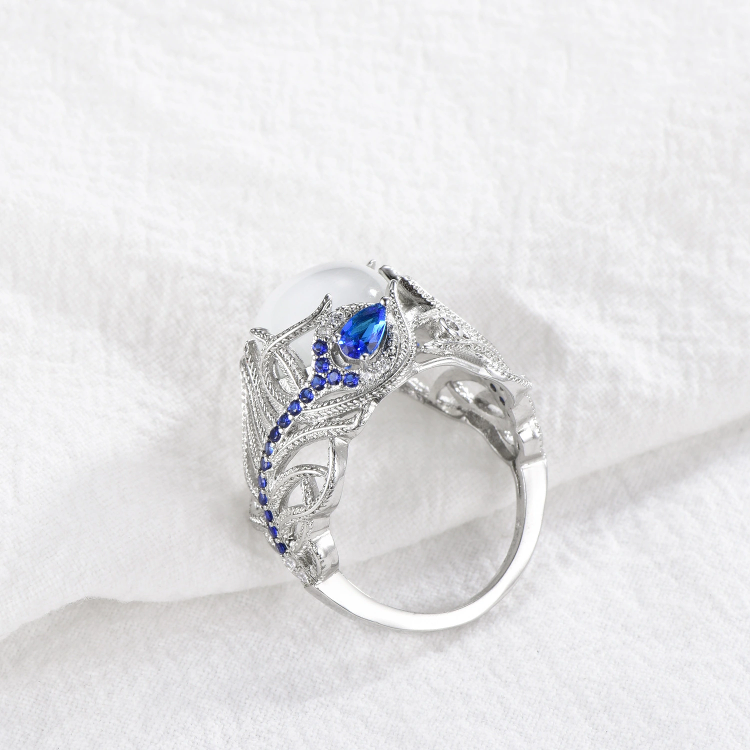 Moonstone Opal Flower Ring