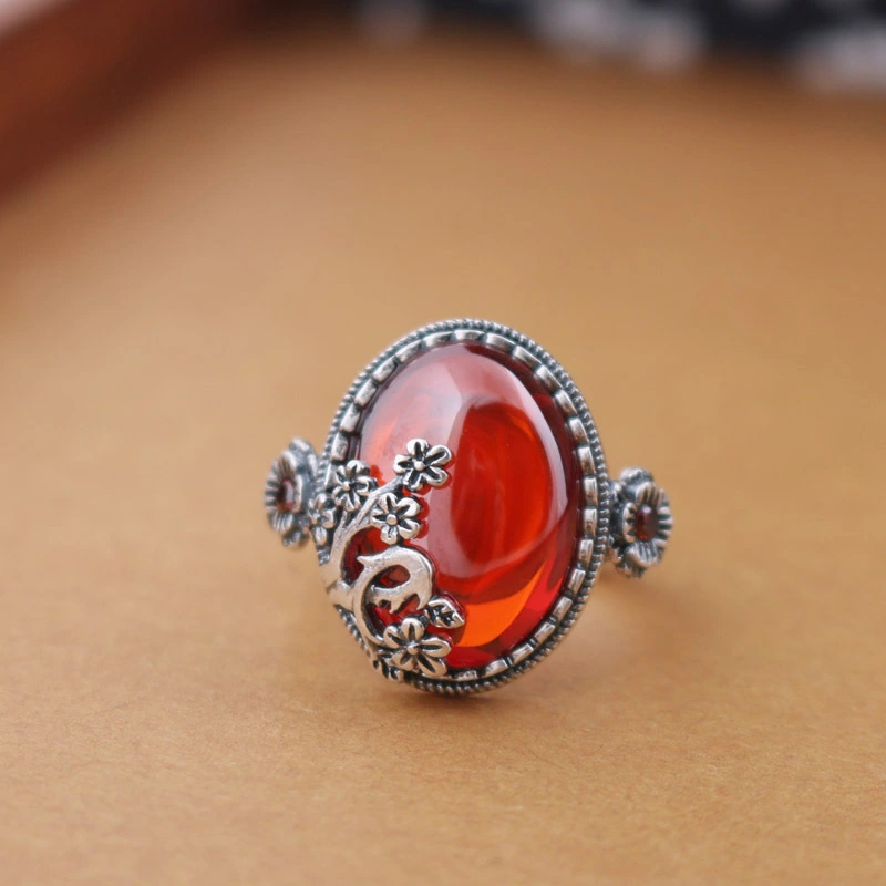 Garnet Korean style sterling silver vintage ladies ring