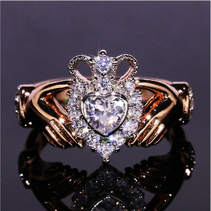 Crown Hands Heart Ring