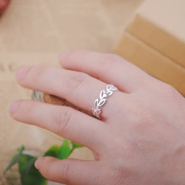 Leaf hollow plain silver ring S925 jewelry