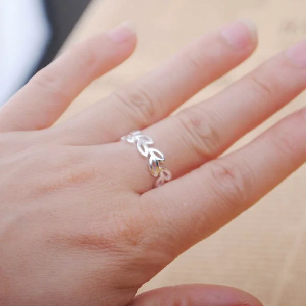 Leaf hollow plain silver ring S925 jewelry
