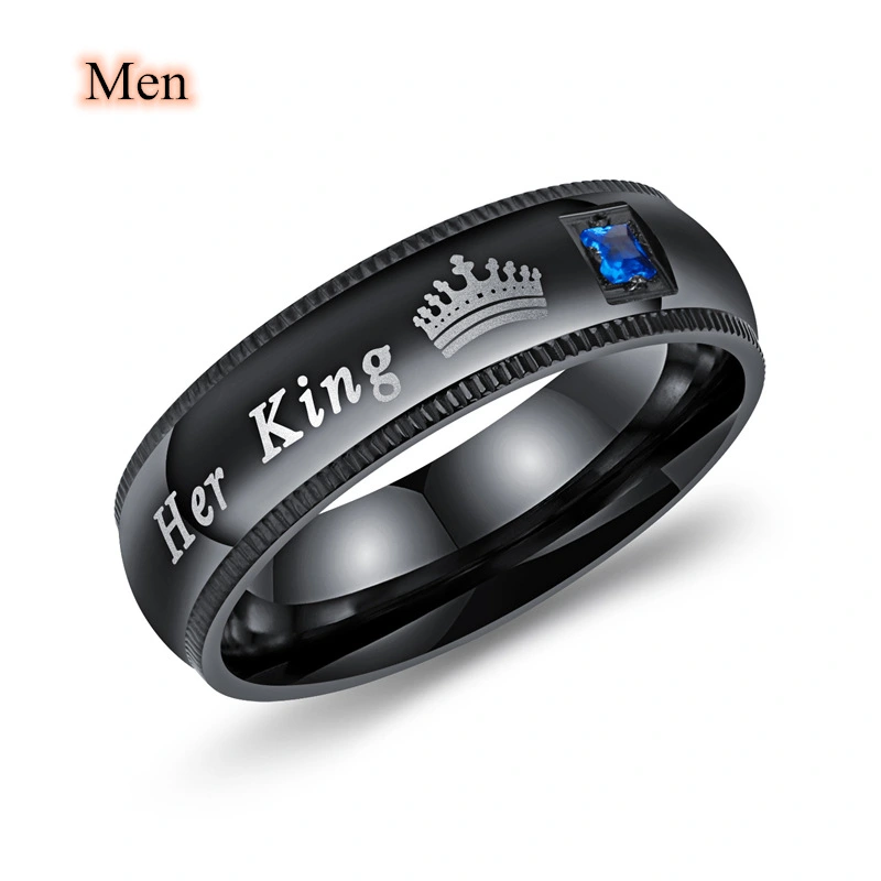 Crown Queen Titanium Steel Black Couple Ring