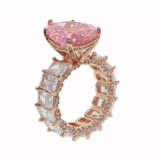 Luxury Fashion Iced Out Bling Water Drop Pinky Baguette Finger Rings For Girls Women Charm Engagement Jewelry Gifts