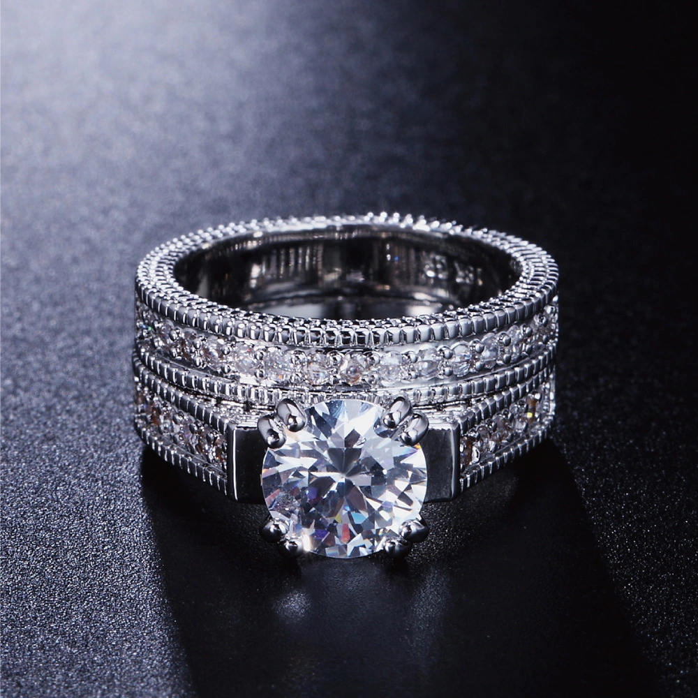 Fashionable Ladies Engagement Ring Set With Zircon Micro-Set Platinum-Plated Ring