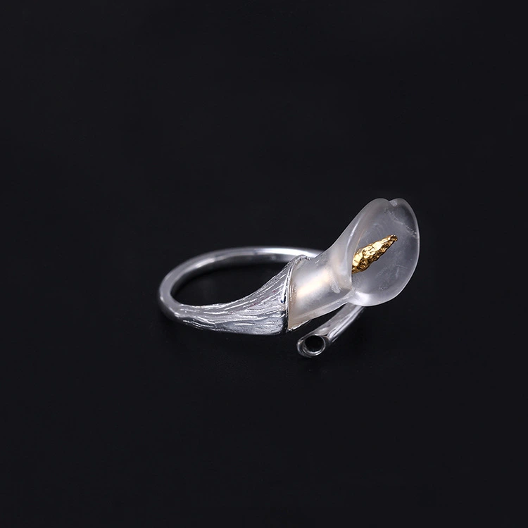 Crystal flower ring calla lily ring