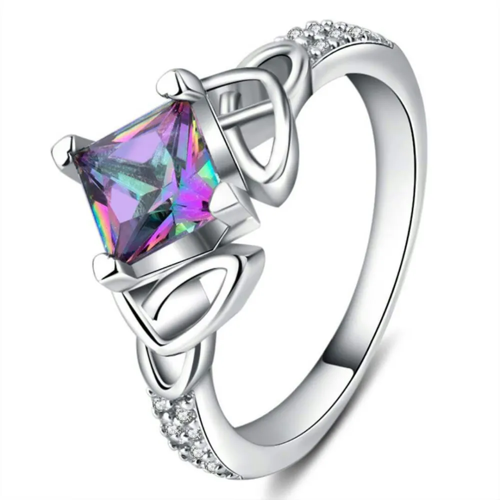 Inlaid square zircon silver ring