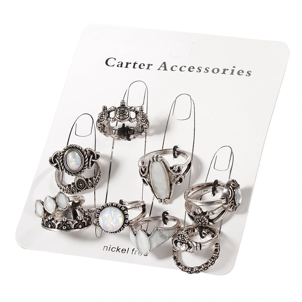 12-piece ring retro carved gemstone turtle set