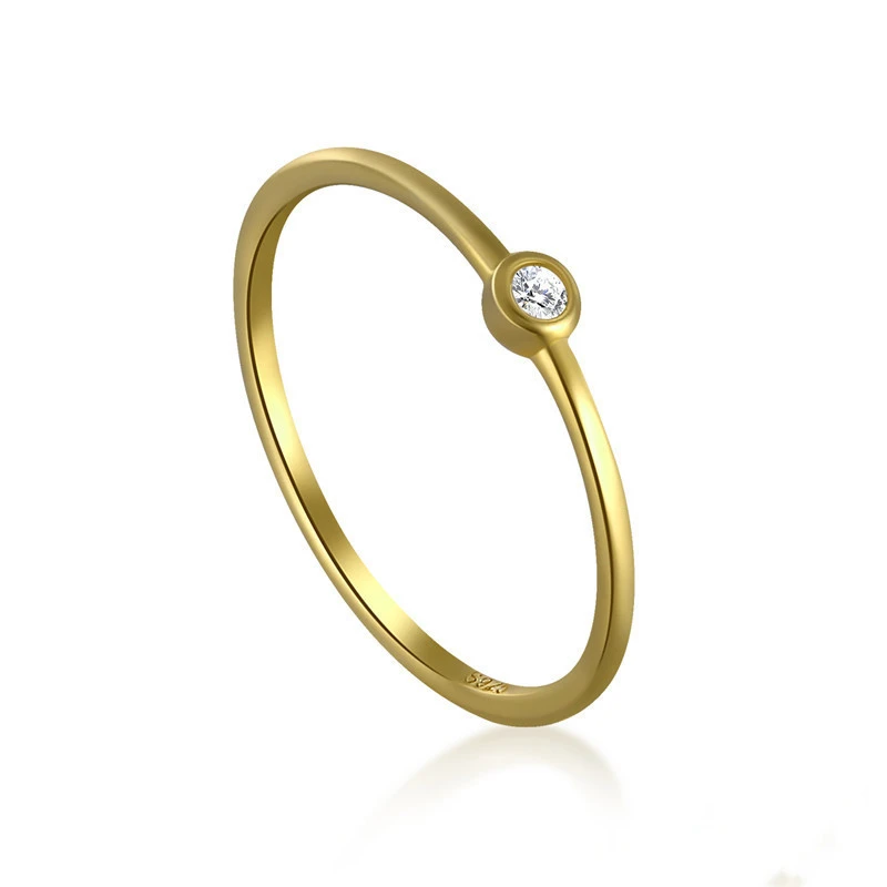 Sterling Silver Single Diamond Japanese Simple Gold Plated Ring