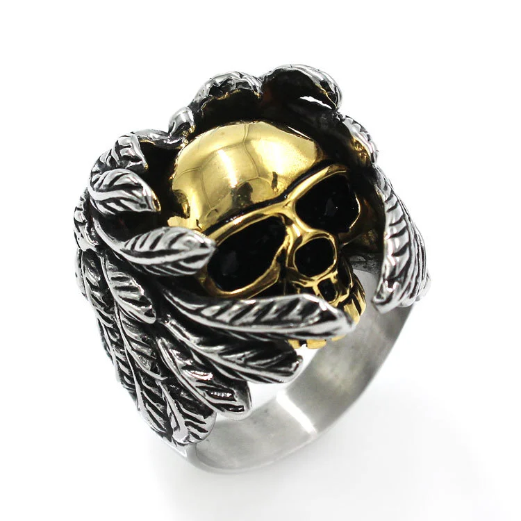 Vintage Titanium Steel Feather Ghost Head Ring