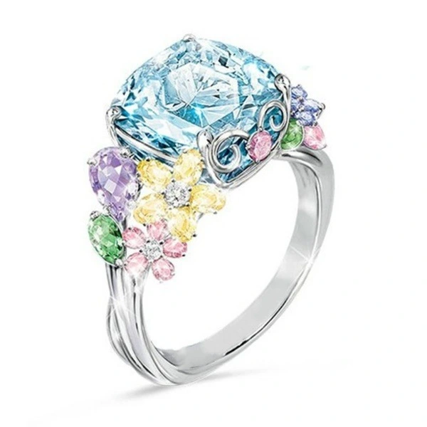 Colored Gemstone Square Princess Ring
