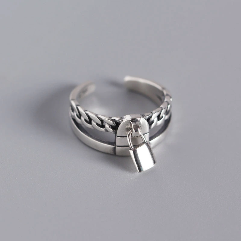 S925 Sterling Silver Double Lock Ring