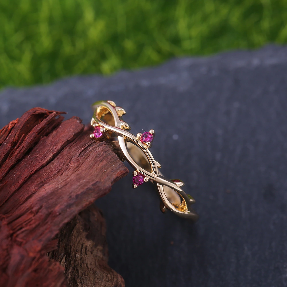 Simple and versatile personality index finger branch zircon ring
