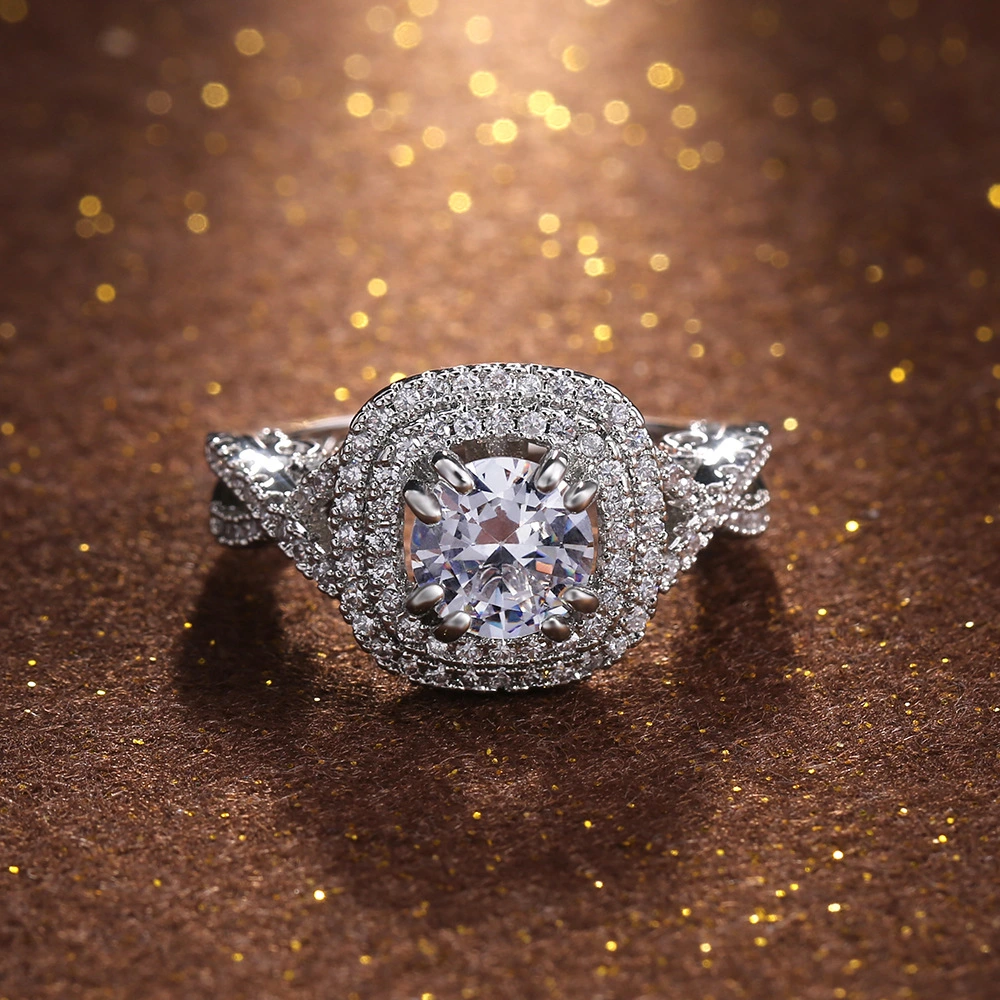 Luxury Zirconium Diamond Ring Plating Real Gold 5A Zircon Ring