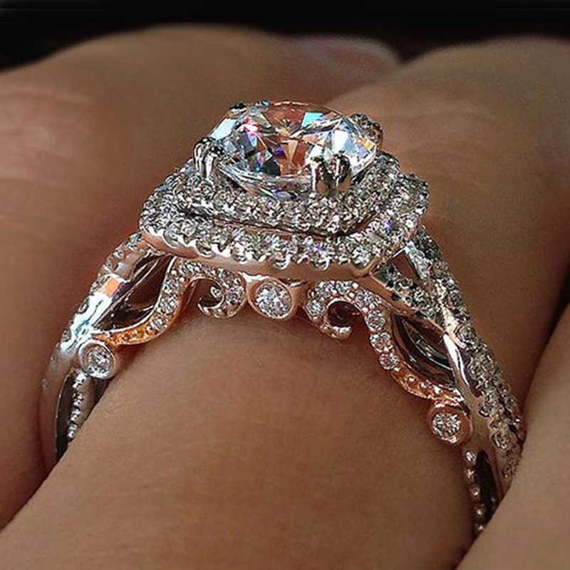 Luxury Zirconium Diamond Ring Plating Real Gold 5A Zircon Ring