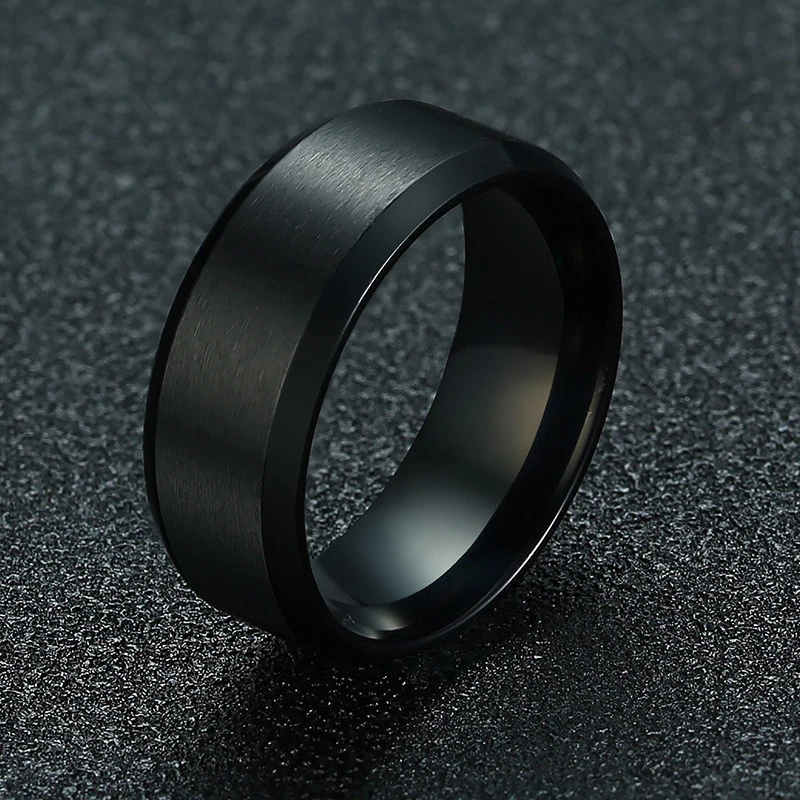 Domineering wide face brushed beveled ring