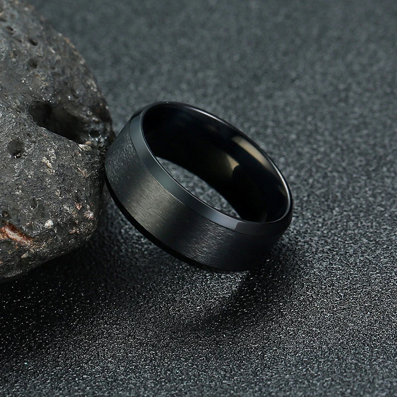 Domineering wide face brushed beveled ring