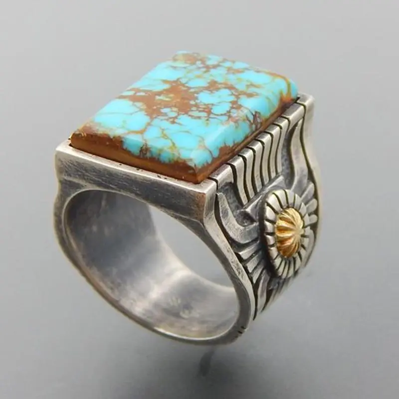 Square green turquoise ring