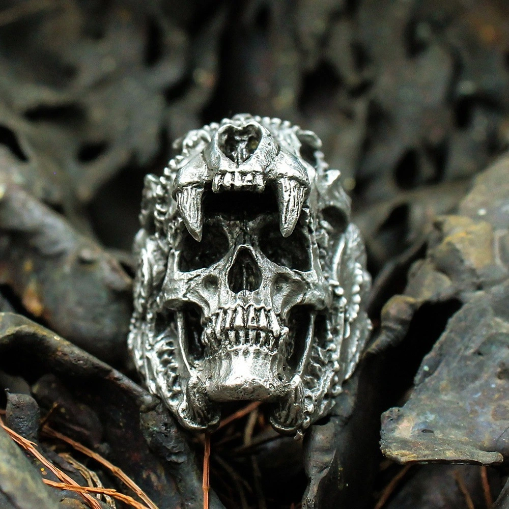 Skull head retro devil skull ring