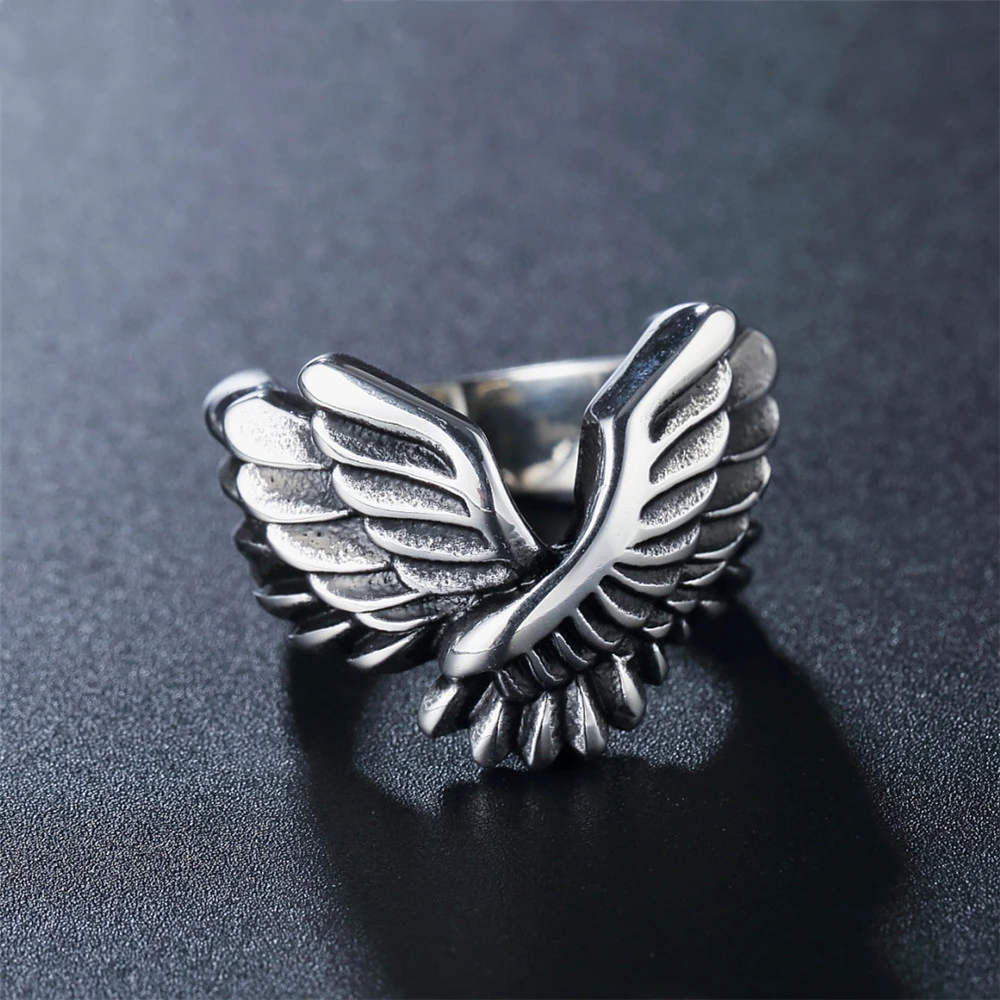 Personalized Retro Punk Wings Men's Titanium Steel Ring