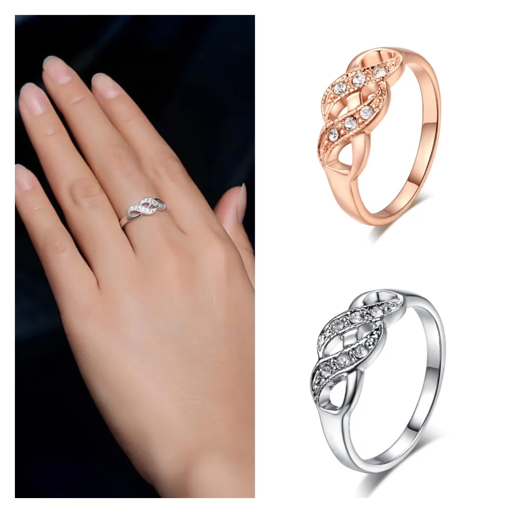 Fashion double helix shape jewelry inlaid zircon rose gold plated women's ring