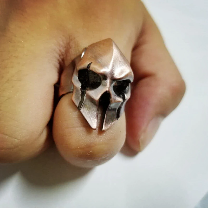 Warrior mask ring helmet skull ring