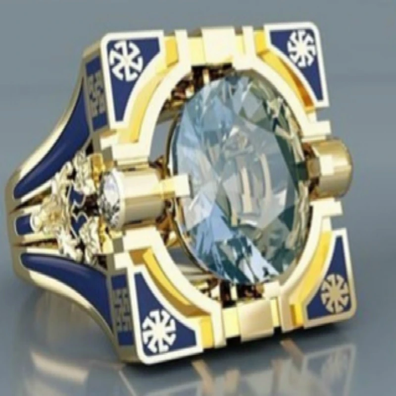 Popular square ring with round white stone ring for men