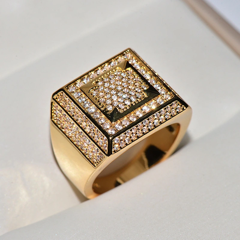 Copper plated micro zircon square ring ring ring