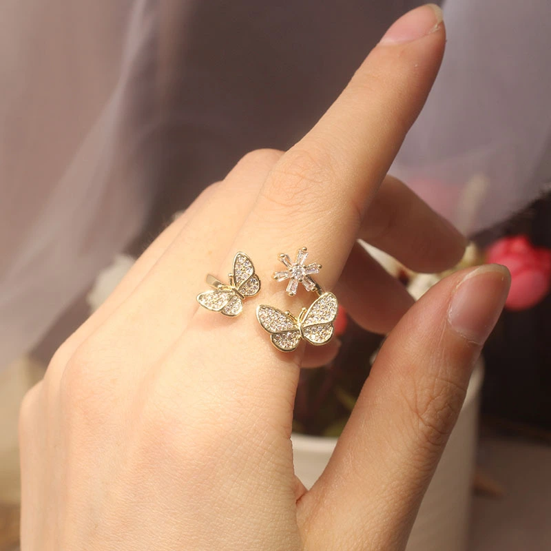 Ladies Zircon Butterfly Flower Ring