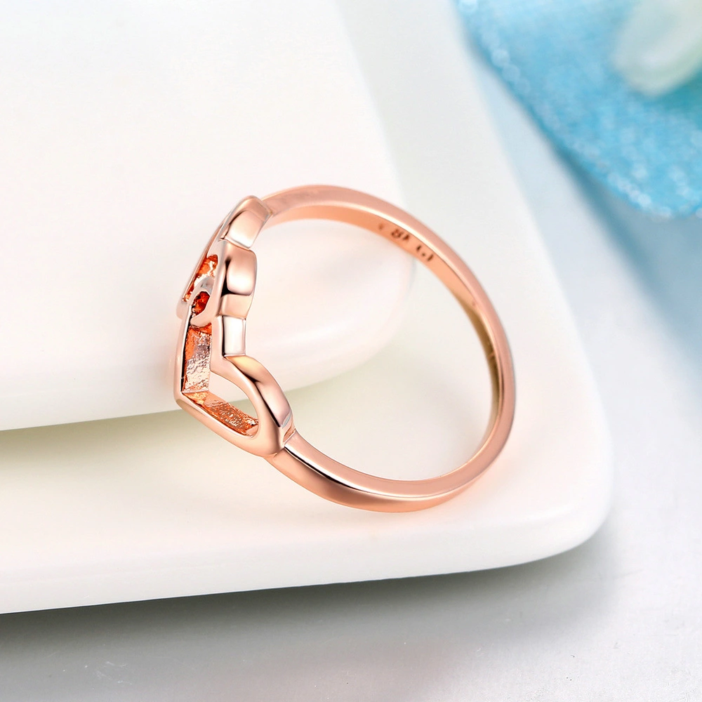 Simple platinum plated double heart ladies ring