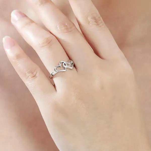 Simple platinum plated double heart ladies ring