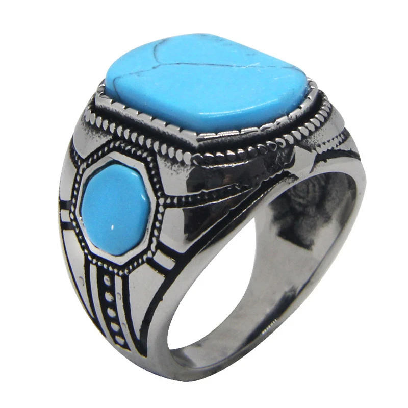 Turquoise men's titanium steel ring