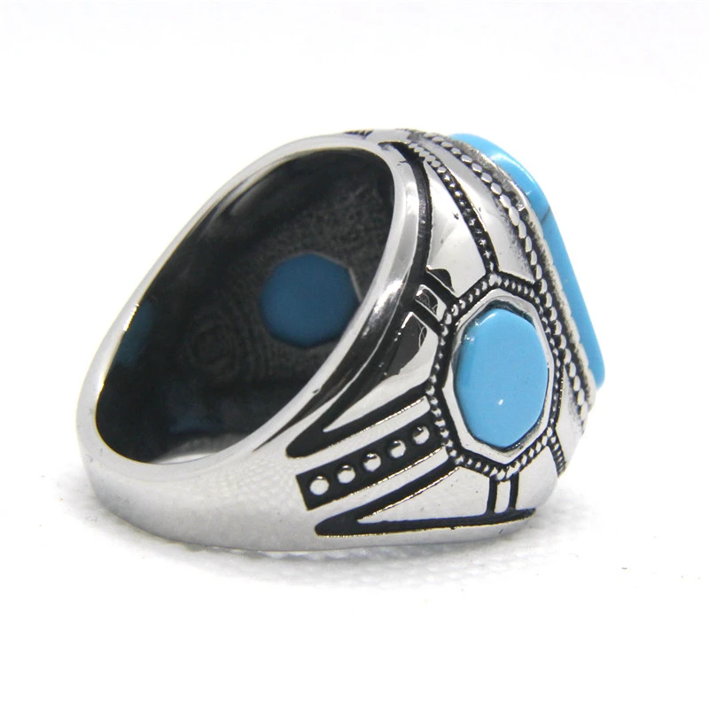 Turquoise men's titanium steel ring