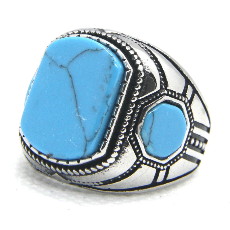 Turquoise men's titanium steel ring