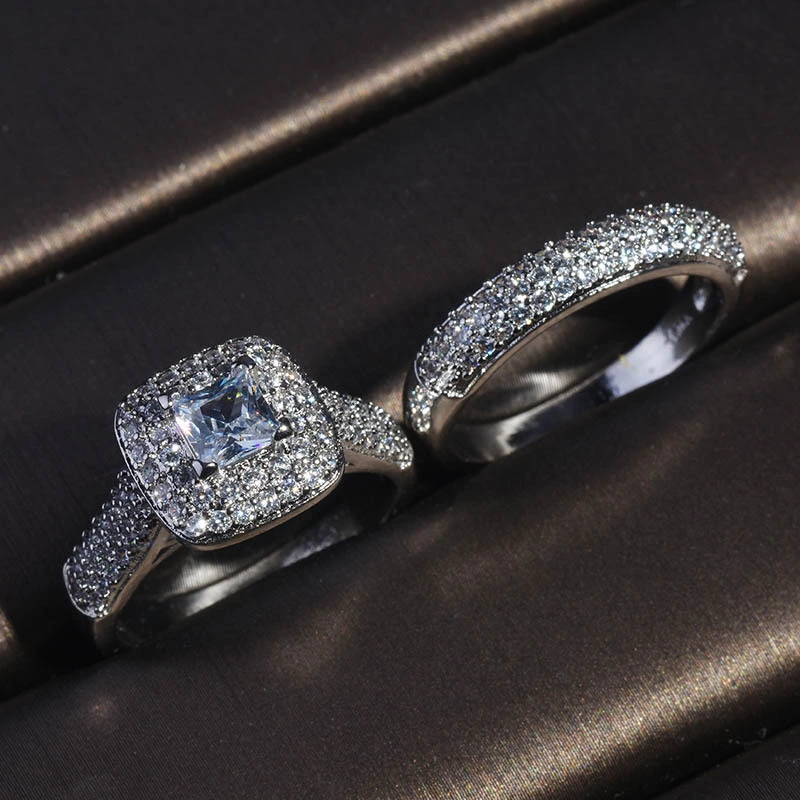 Couple Princess Square Diamond Ring