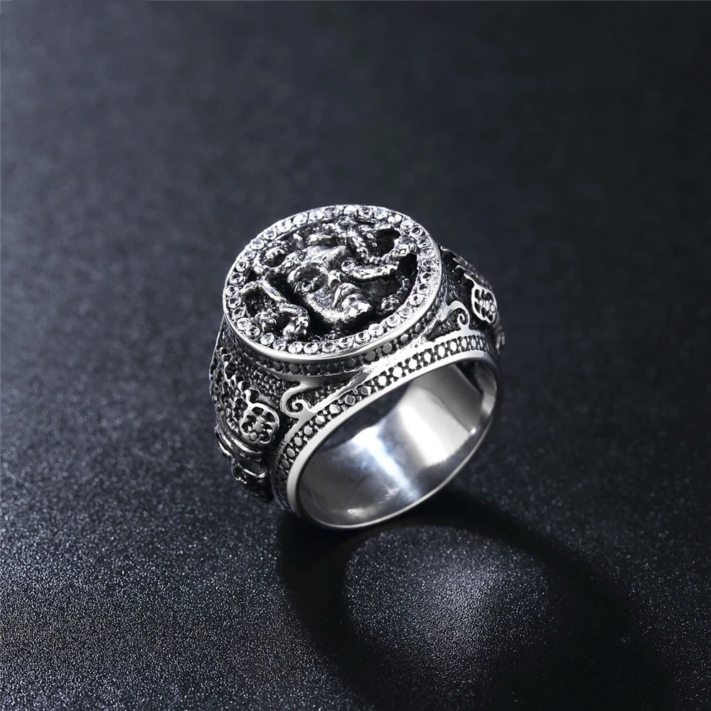 Antique snake head titanium steel ring