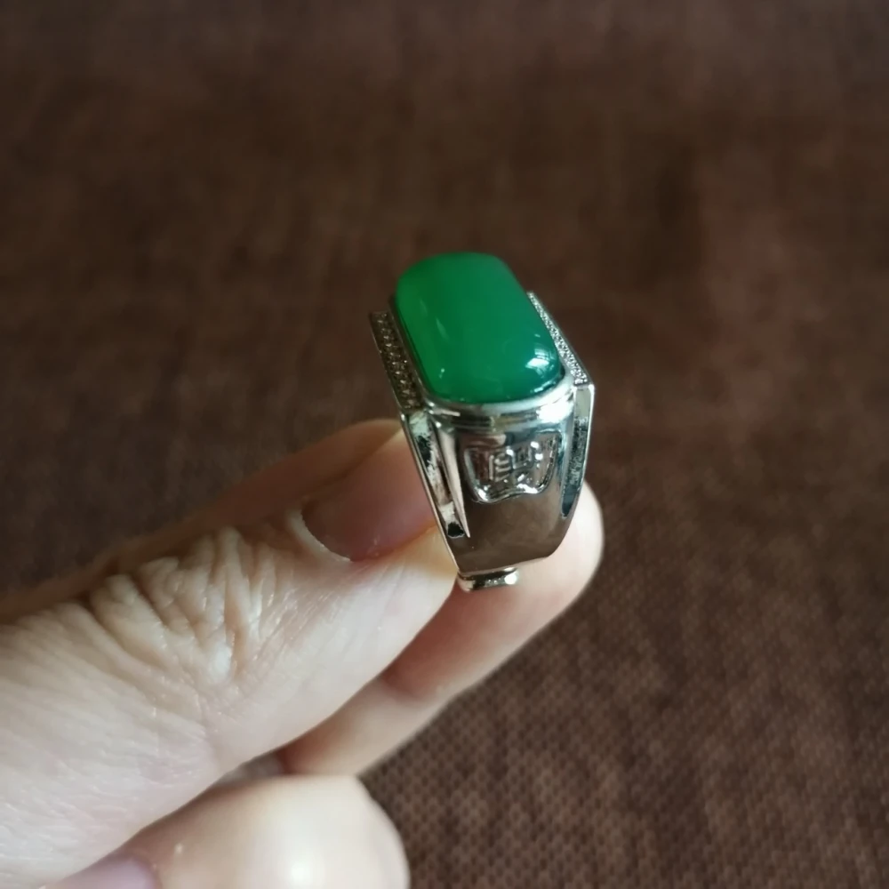 Gao Bing Emperor Green Chalcedony Fortune Men's Ring