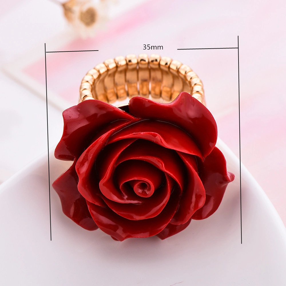 Red rose flower jewelry ring