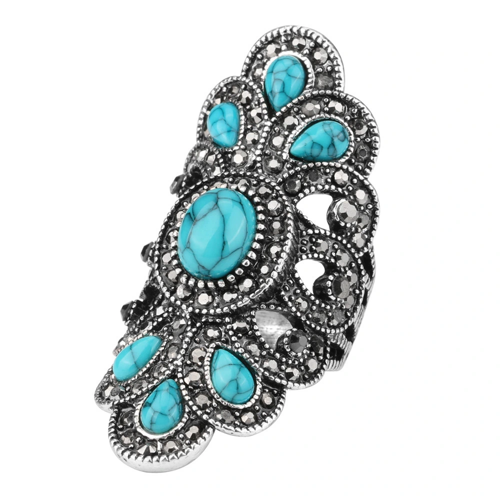European and American vintage blue turquoise ring
