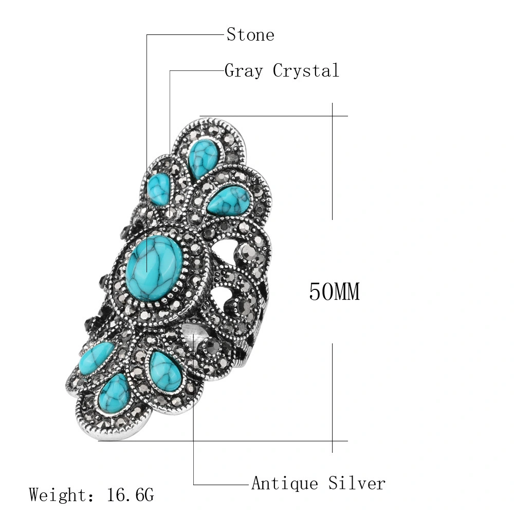 European and American vintage blue turquoise ring