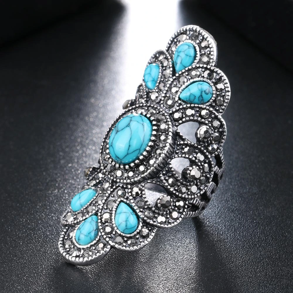 European and American vintage blue turquoise ring